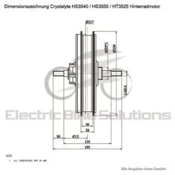 Crystalyte Hinterradmotor 1000W (XT150 Motorphasenstecker Und JST Hallsensorstecker) 16 Crystalyte Hinterradmotor 1000W (XT150 Motorphasenstecker Und JST Hallsensorstecker) -Abus Verkäufe Dimensionszeichnung Crystalyte HS3540 HS3555 HT3525 1280x1280
